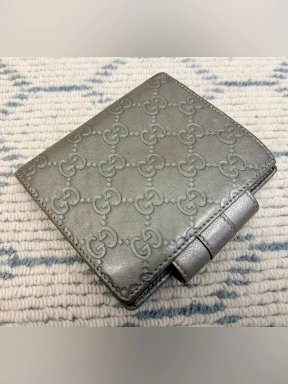 GUCCI Metallic Grey Signature GuccissimaGG Monogram Leather Bifold French Wallet - Picture 9 of 16